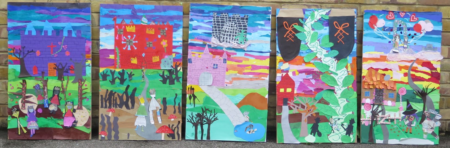 Year 4, Haslingfield Endowed Primary School Collage on wooden panels
